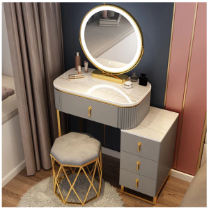 輕奢岩板梳妝台床頭收納櫃一體 卧室現代簡約化妝桌小戶型多功能