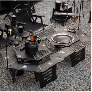 露营多功能组合户外围炉煮茶桌子野营可拆卸折叠六角烧烤桌椅全套