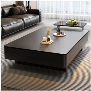 黑色茶几 客廳桌子 意式茶幾 客廳家用2025新款輕奢高級感黑色茶几 出租屋用極簡茶幾 小戶型茶几